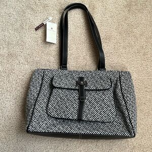 ETIENNE AIGNER Striped Fabric Tote Bag w/ Genuine Leather Trim